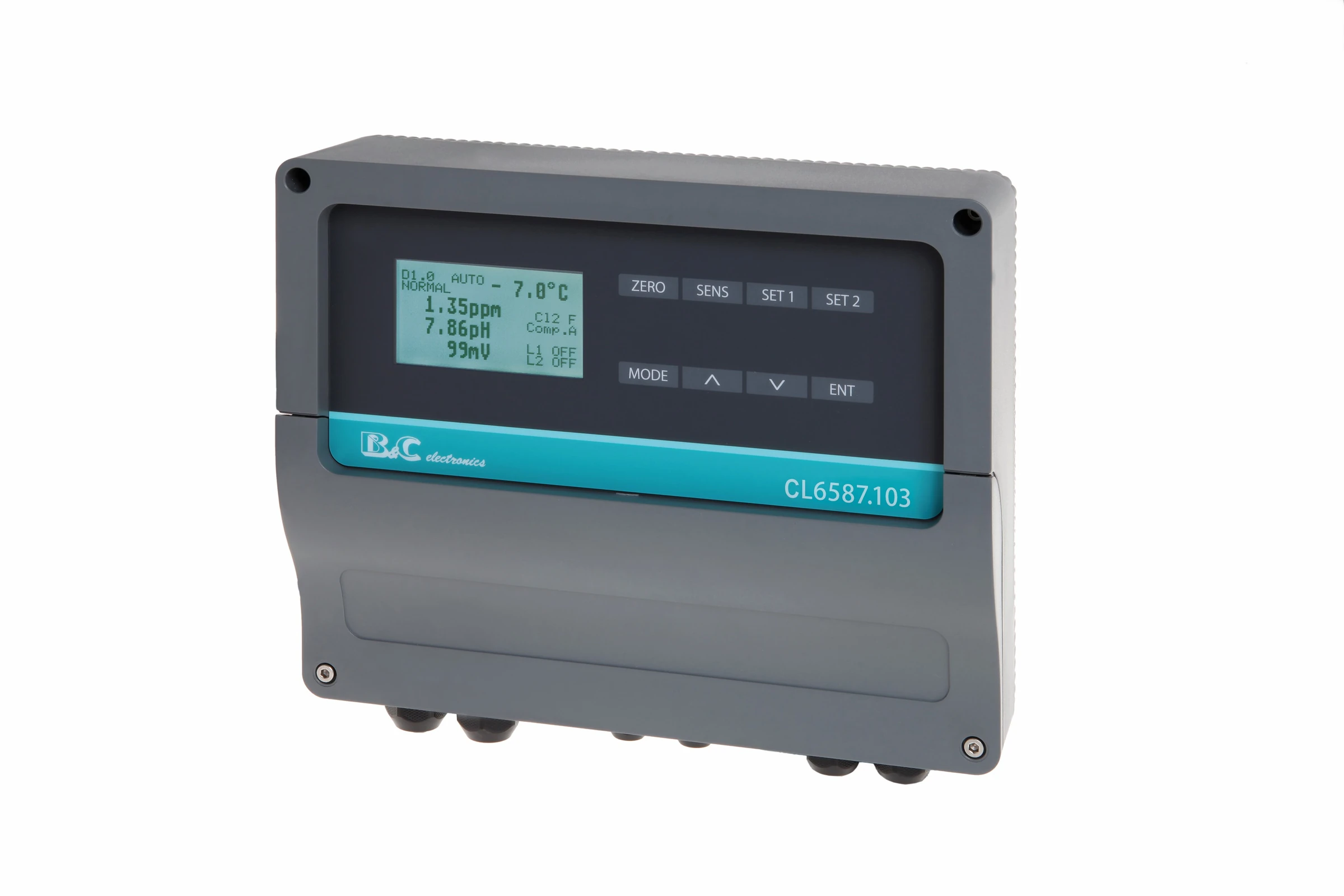 Controlador/Transmisor de Cloro libre, Dióxido de Cloro y Ozono + pH + ORP y Temperatura con Salida Digital RS-485 CL 6587.103 B&C Electronics
